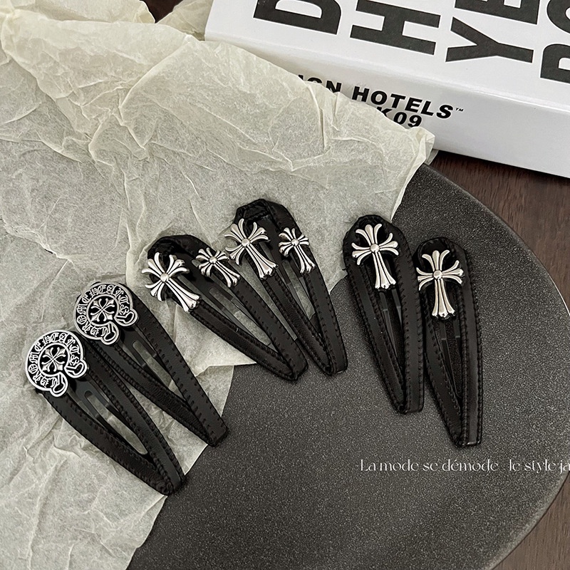 Kẹp Tóc Mái Ngang Bằng Da Màu Đen Phong Cách Gothic Punk