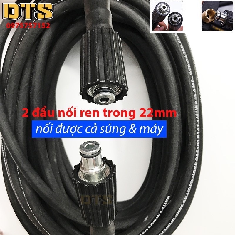 DÂY XỊT RỬA XE LÕI THÉP REN 22mm 10m, 15m, 20m dùng cho máy xịt rửa áp lực cao