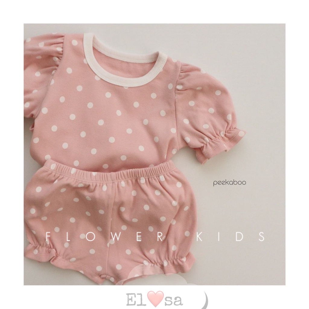 Đồ bộ bé gái - Bộ chấm bi tay bồng bánh bèo 4 màu siêu xinh cho bé gái 1-5 Tuổi