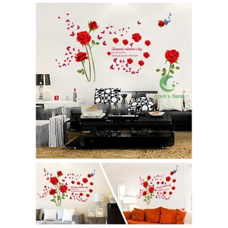 Decal dán tường hình hoa hồng đỏ