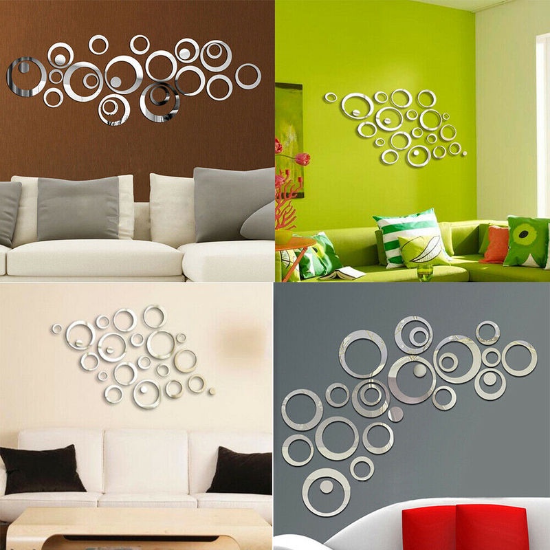 Bộ 24 Miếng Dán Tường Trang Trí Hình Tròn Tráng Gương 3D DIY Bằng Acrylic Tháo Rời Được Dành Cho Trang Trí Nhà Cửa