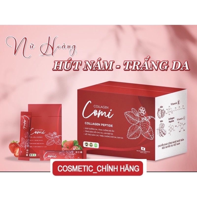 Collagen Comi Nhật Bản, hút nám, trắng da, chống lão hóa, Hộp 10g . Mua 1 hộp tặng 1 mặt nạ ngủ