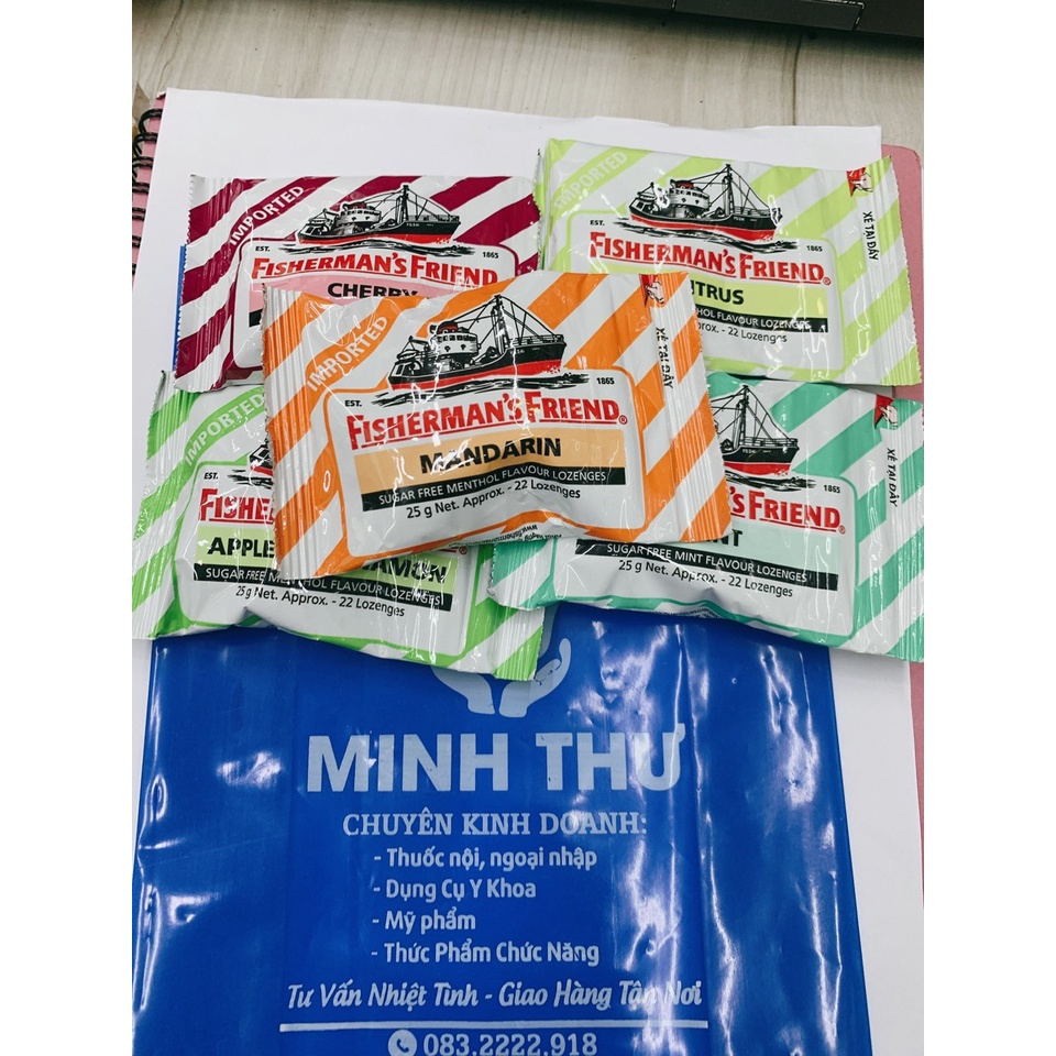 ✅ Kẹo ngậm con tàu Fisherman's Friend gói 25g 5 vị: Apple & Cinnamon, Mandarin, Mint, Cherry, Citrus
