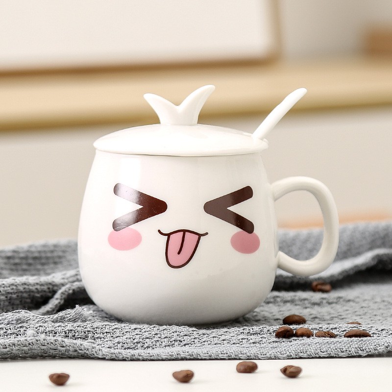 Cốc trà, cà phê gốm sứ cao cấp hình mặt cười hoặc logo starbuck KÈM THÌA VÀ NẮP 300ml | BigBuy360 - bigbuy360.vn