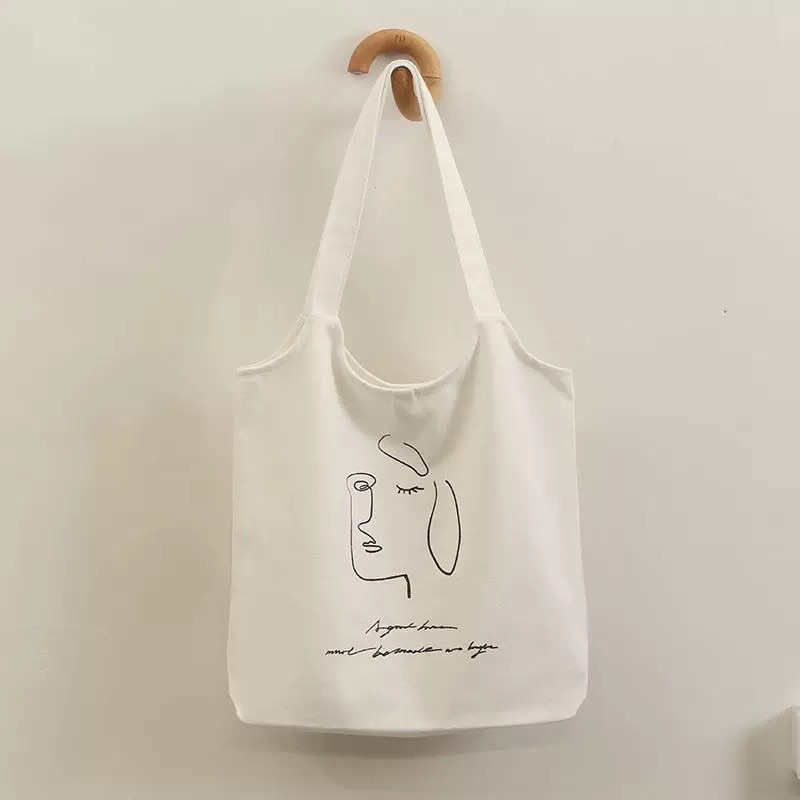 Túi Tote Vải Canvas Chất Lượng Cao Phong Cách Hàn Quốc Màu Be Trắng Đeo Đi Chơi Đi Học Siêu Đẹp