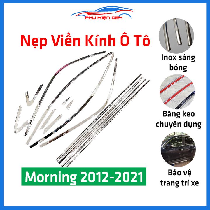 Bộ nẹp viền chân kính cong kính Kia Morning 2012-2021 Inox sáng bóng chuẩn form xe