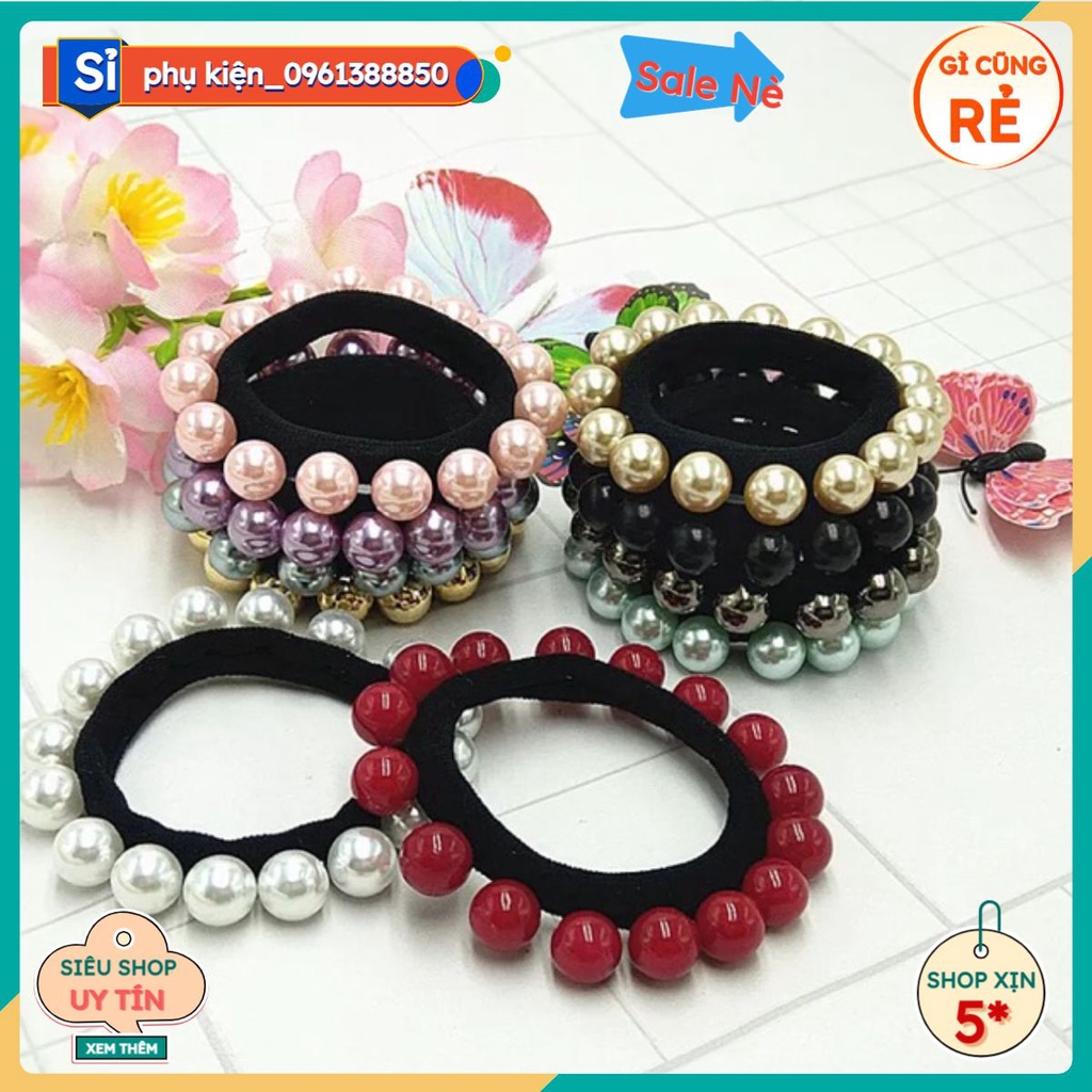 Sỉ 10 buộc tóc vòng nhiều màu đính hạt  42k