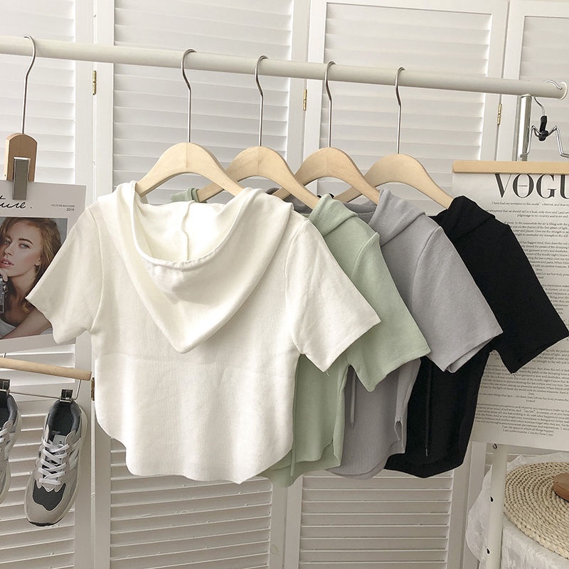 Áo Dệt Kim Tay Ngắn Có Mũ Trùm Thời Trang Mùa Hè Phong Cách Hàn Quốc Cho Nữ