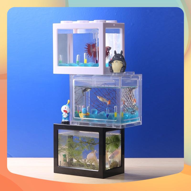 Hồ Cá Nhựa Mini Hình Khối Ghép trang trí tiểu cảnh terrarium - Tiểu cảnh thuỷ sinh
