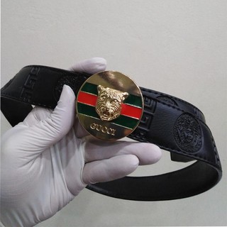 Thắt lưng da ( mặt tròn - đầu báo ) ,dây nịt nam mặt tròn mạ vàng dây dập nổi GG 1288 ( Đủ mầu - đen )