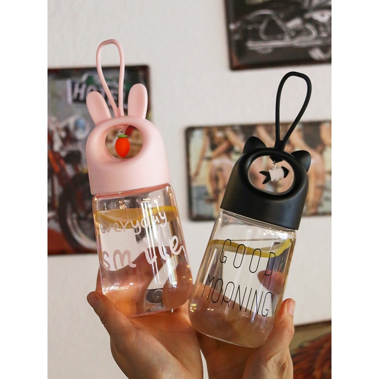 Bình nước cho bé đi học cute nhỏ gọn, Bình đựng nước nhựa 450ml mini có quai cầm tiện lợi