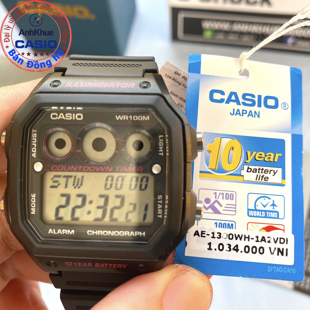 Đồng hồ nam Casio AE-1300 AE-1300WH-1A2F AE-1300WH-1A AE-1300WH-2A AE-1300WH-4A chính hãng Anh Khêu đây nhựa bền đẹp