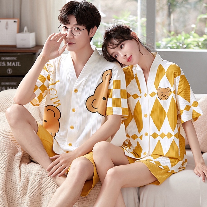 Bộ đồ ngủ nam nữ cộc tay gấu baby 100% chất cotton xịn siêu thoáng và thoải mái