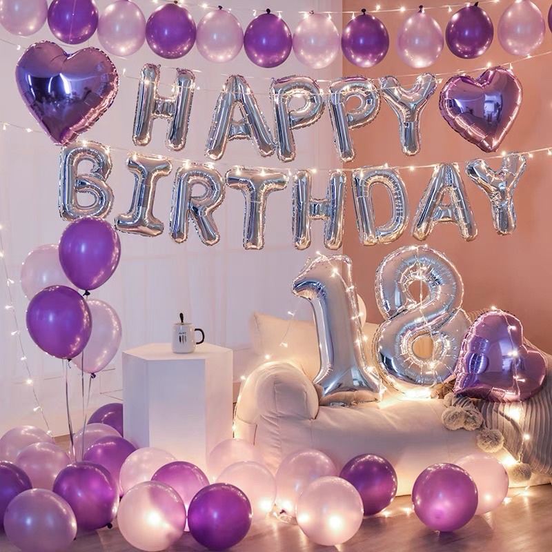 Bộ bóng lá nhôm happy birthday 16 inch và băng rôn treo sinh nhật đủ màu sắc