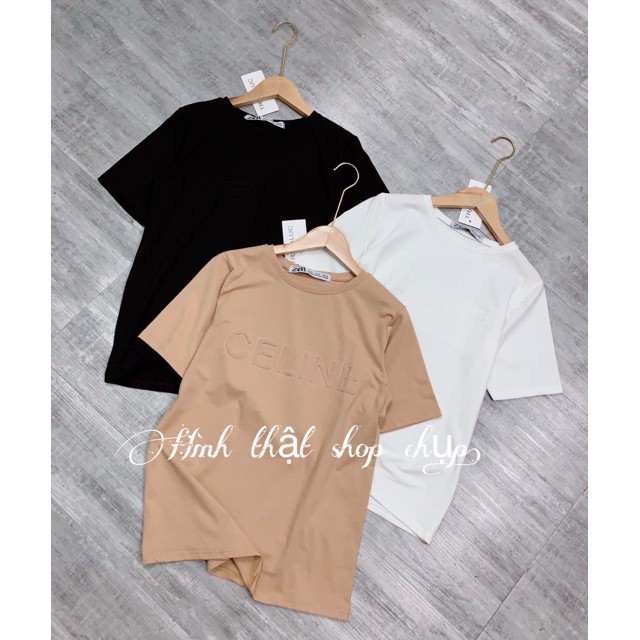 💥HOT💥Áo phông cổ tròn dập chữ nổi CELINE cho nữ