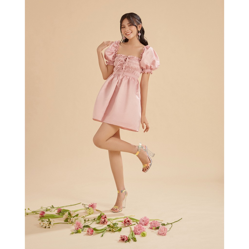 Đầm chữ A tay bồng màu hồng SheByShj - Candy Dress