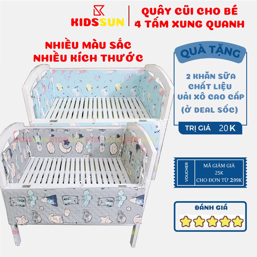 Quây Cũi Cho Bé Bao Gồm Ruột Bông Mềm Và Vỏ Chất Vải Cotton 100% Mẫu Mới Nhiều Màu Sắc KIDSSUN