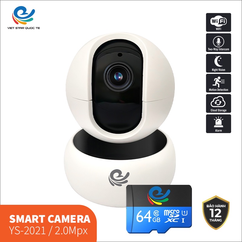 Camera Wifi IP Trong Nhà Việt Star Quốc Tế YS2021 2.0 (1080FullHD) Có Màu kèm combo thẻ nhớ bảo hành 12 tháng