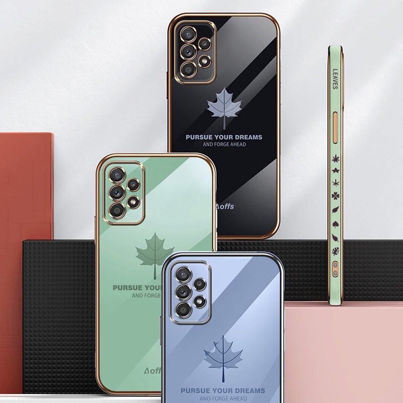 Ốp Điện Thoại KOOSUK Bằng Silicon Mạ Khung Vuông Họa Tiết Lá Phong Cho Samsung Galaxy A52 A72 A32 A21S A51 A52S A10S A20S