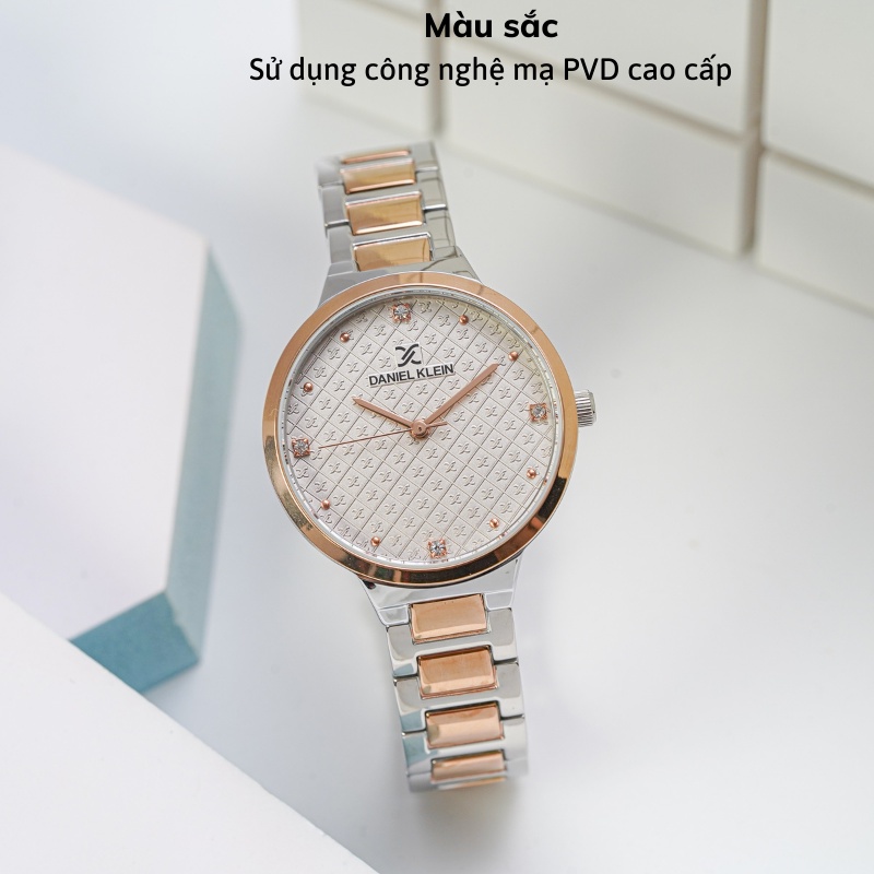 Đồng hồ nữ Daniel Klein Watch DK.1.12529 mặt nhỏ kính cường lực chống xước, chống nước, dây thép đeo tay cao cấp