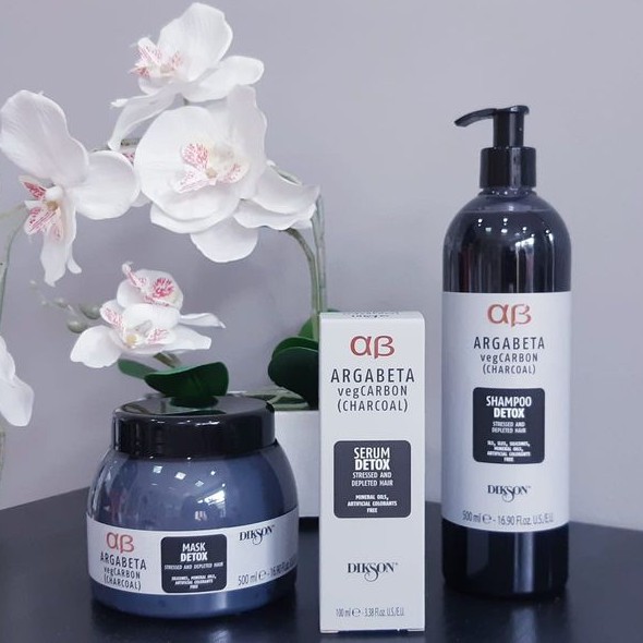 Dầu gội và hấp DIKSON ARGABETA VEGCARBON (CHARCOAL) DETOX thải độc tóc và da đầu 500mlx2