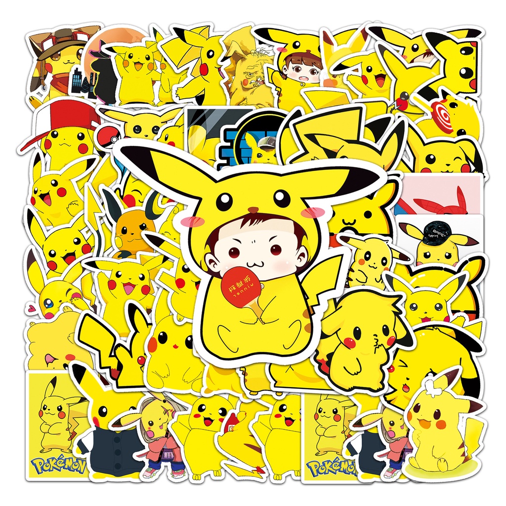 Combo 30 Sticker Chống Nước Decal Dán Điện Thoại Laptop Mũ Bảo Hiểm Vali Guitar Bình Nước Sổ Tay [Pikachu]
