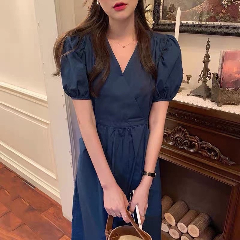 Đầm vintage thắt nơ sau lưng