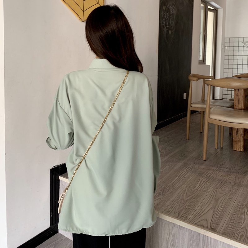 SUXI Áo Sơ Mi Tay Dài Dáng Rộng Màu Sắc Đơn Giản Thời Trang Mùa Hè Xinh Xắn Cho Nữ