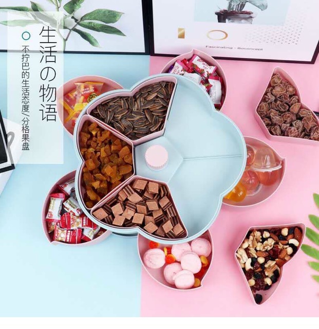 Khay mứt 2 tầng hoa mai 10 cánh có núm xoay cực đẹp