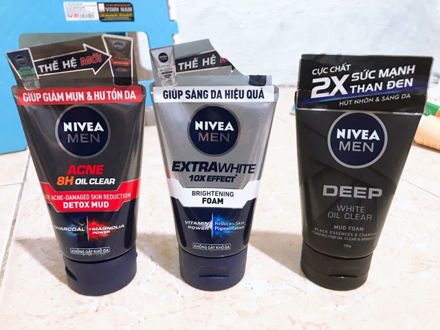Sữa rửa mặt Nivea men, Extra White | Anti-acne | Oil Control Bùn khoáng Kiểm soát nhờn &amp; Ngăn ngừa 100g