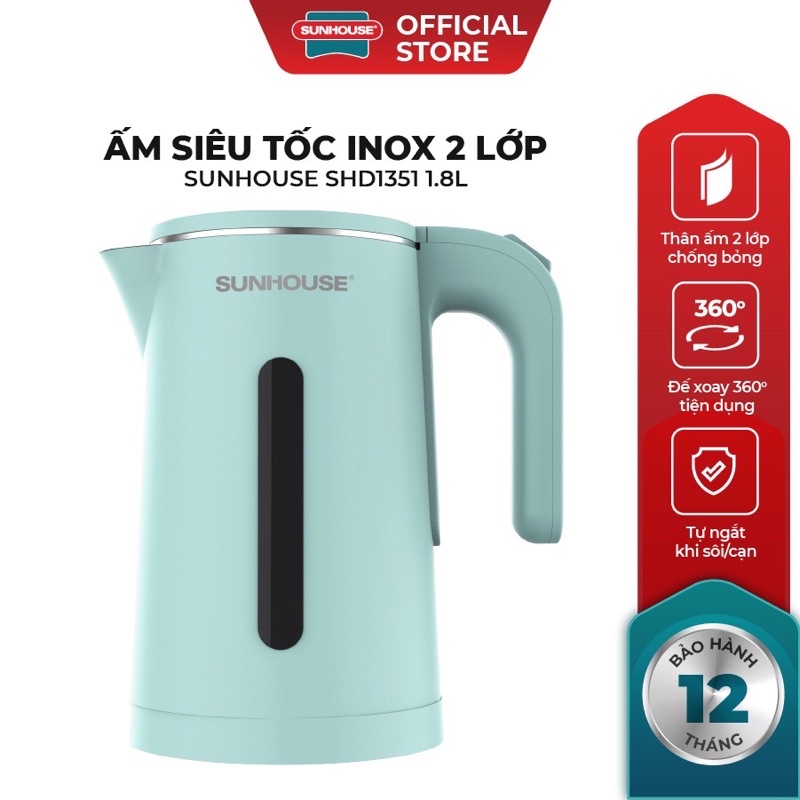 Ấm Đun Siêu Tốc SUNHOUSE 2 Lớp Dung Tích 1.8L SHD1351