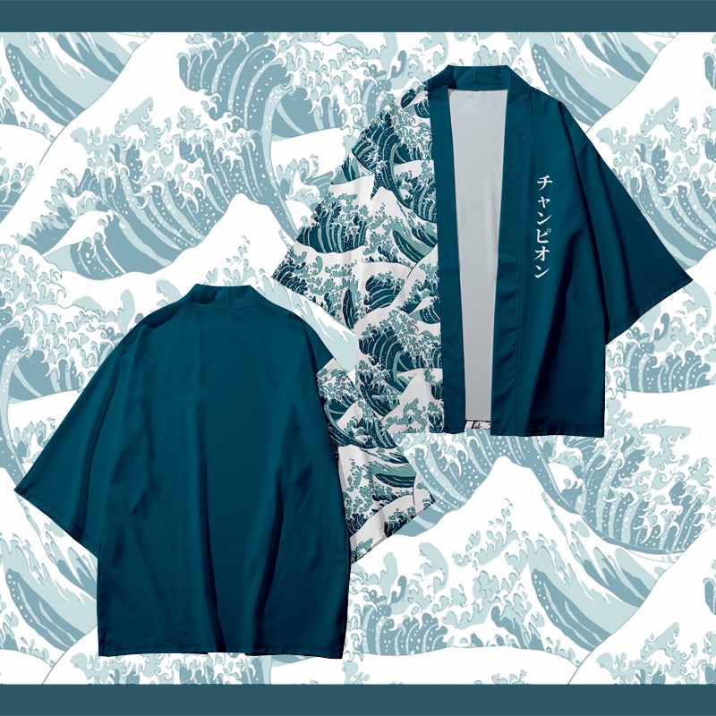 Áo Choàng Kimono In Họa Tiết Gợn Sóng 3D Thời Trang Nhật Bản Dành Cho Nam Nữ