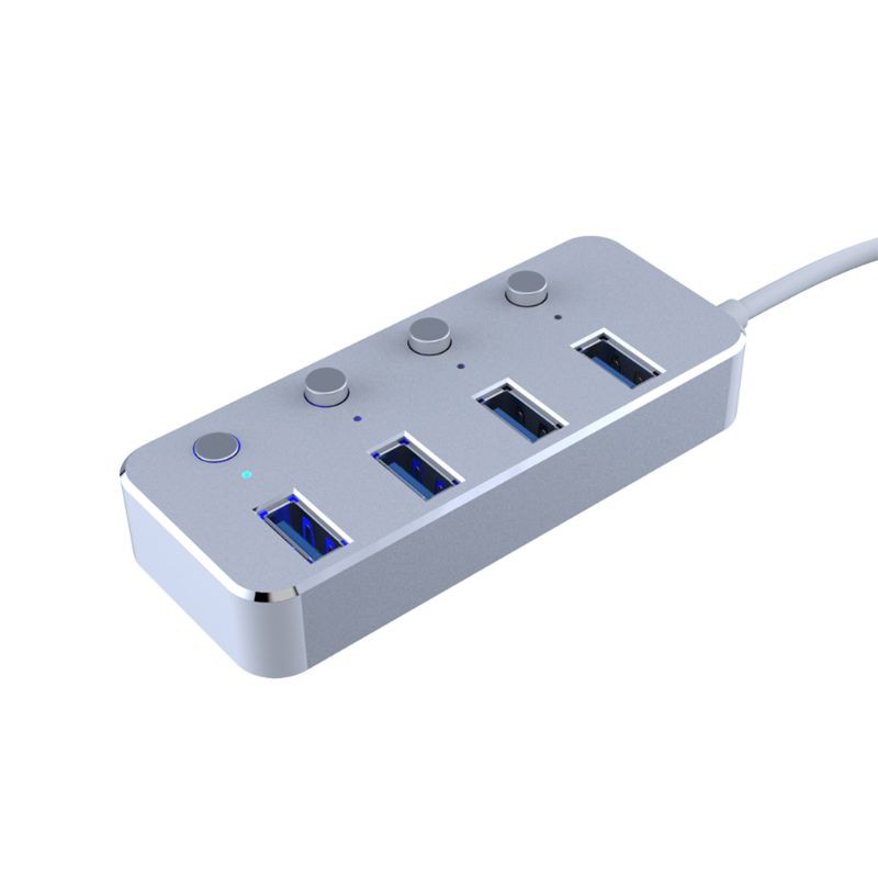 Aluminum 4Port USB 3.0 Hub High Speed USB Splitter with Individual On/Off Switch