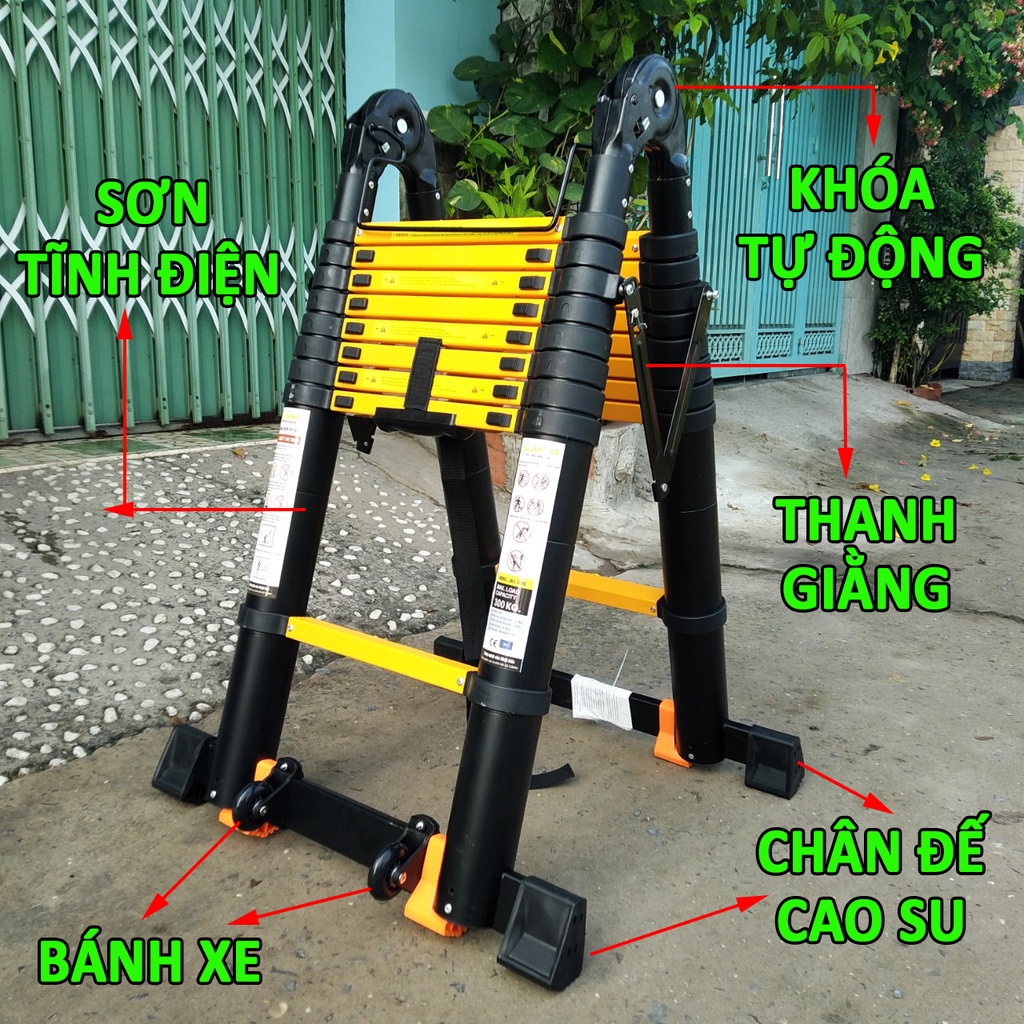 Thang nhôm rút đôi sơn tĩnh điện chữ A 2.2M, chữ I 4.4M Sumika SKS440D NEW 2020 tải trọng 300kg, bảo hành 2 năm