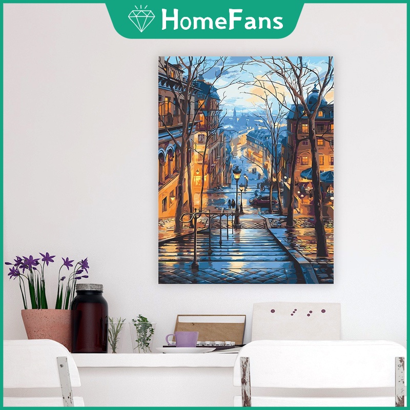 Bộ tranh sơn dầu 40*50cm tự làm họa tiết kiến trúc dùng để trang trí nhà tiện dụng + phụ kiện