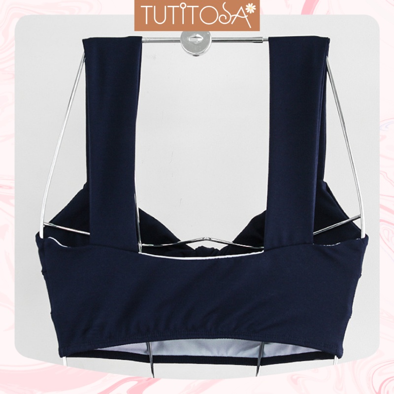 Bikini hai mảnh, Đồ tắm nâng ngực che bụng kín đáo màu xanh navy