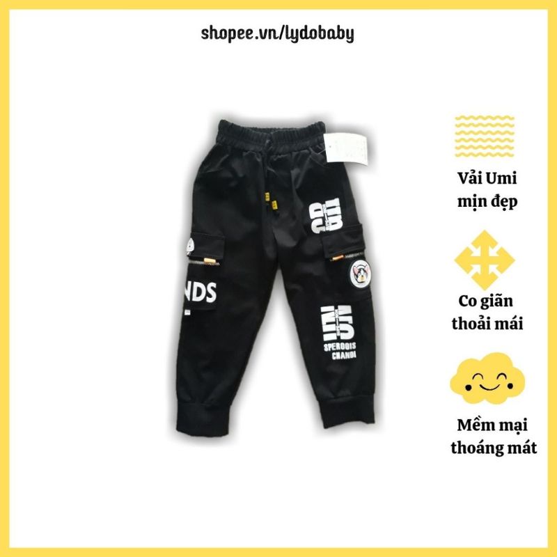 Quần dài jogger bé trai túi hộp chất UMI mềm mịn mát co giãn tốt cho bé đi học chơi thể thao từ 6 tháng đến 10 tuổi