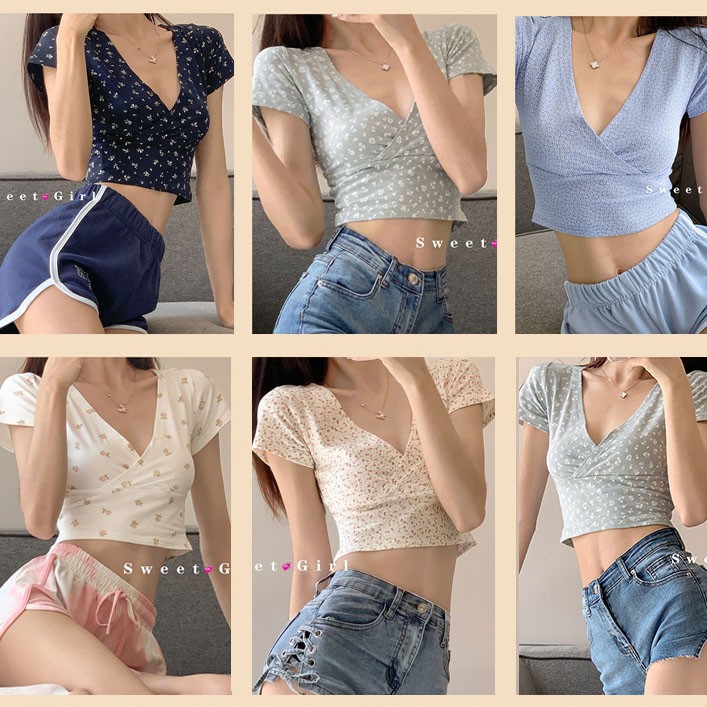  Áo croptop họa tiết hoa thời trang retro sành điệu