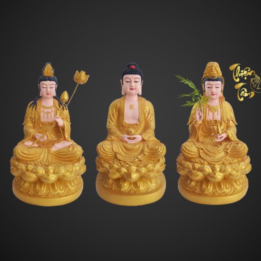 Tượng Quán Thế Âm Bồ Tát cao 47cm – Đứng – Có Hào Quang – Màu Vàng  021VD-QTA