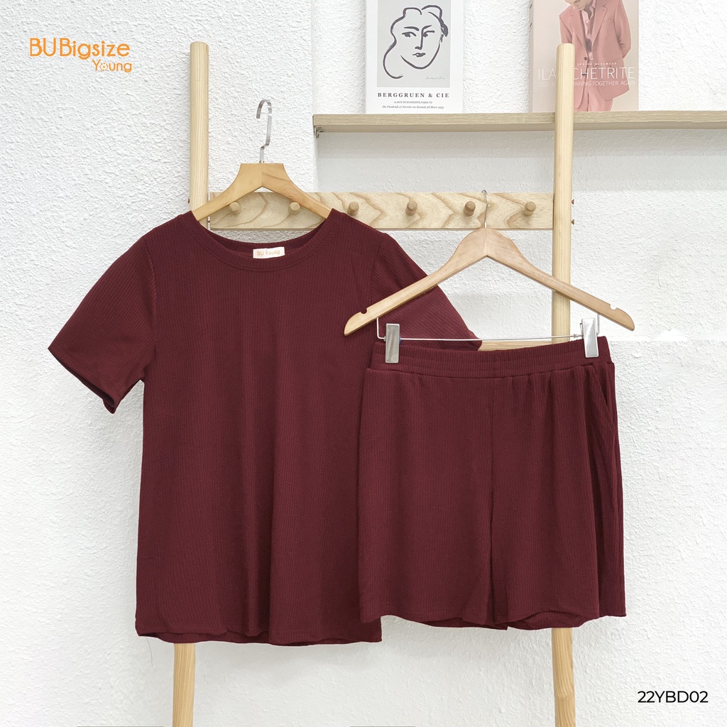 Set thun thể thao áo cổ tròn + Quần short BIGSIZE (55kg đến 95kg) - 22YBD02 - [BU Bigsize Young]