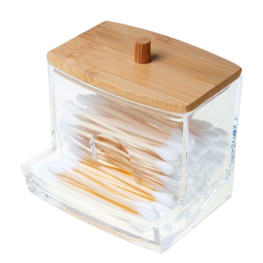 Hộp Đựng Tăm Bông / Bông Tẩy Trang Chất Liệu Nhựa Acrylic Màu Trong Suốt Thích Hợp Cho Nhà Tắm