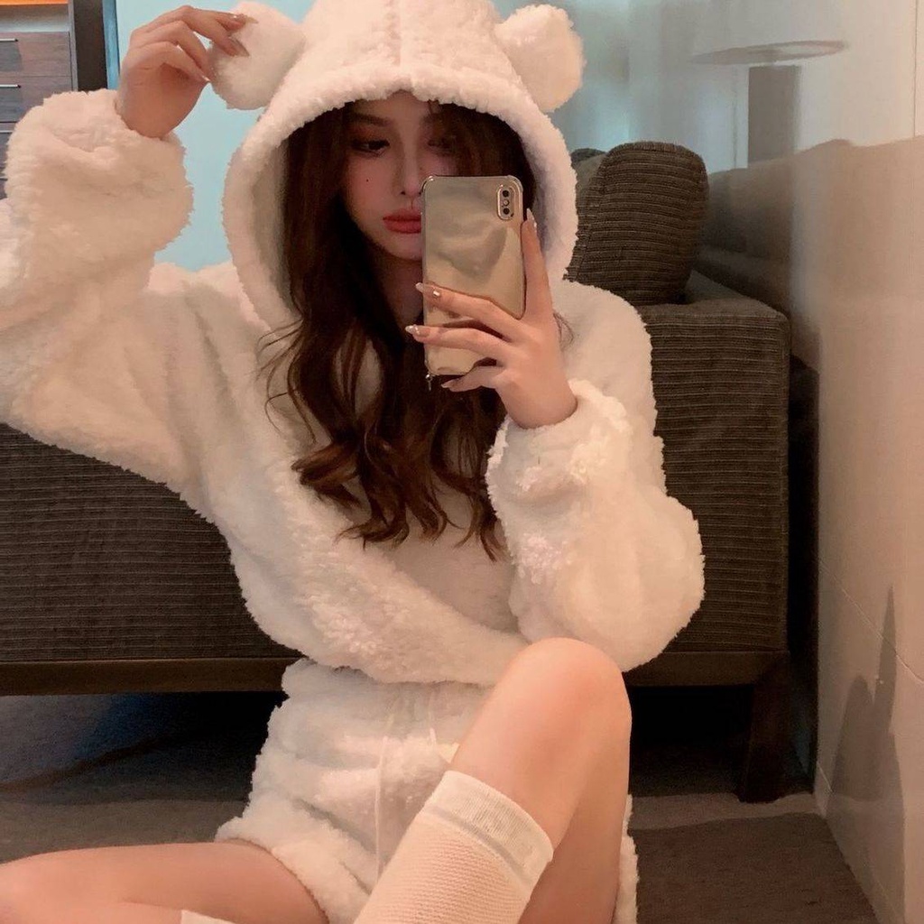Áo Sweater Dệt Kim Dáng Ôm Phối Lông Dày Lưng Cao Kiểu Retro