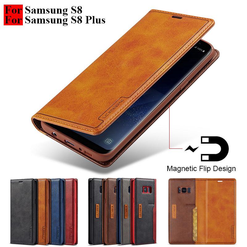 Bao da điện thoại dạng ví lật có ngăn đựng thẻ sang trọng cho Samsung Galaxy S8 S8 Plus