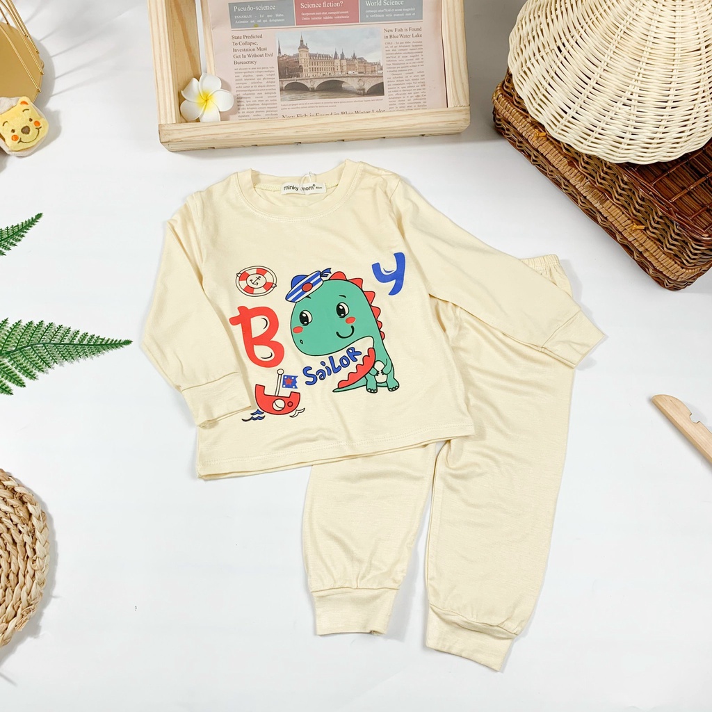 [SALE] Bộ Dài Tay Cho Bé Trai, Bé Gái Minky Mom Vải Thun Lạnh Gấu Trượt Ván, Đồ Bộ Cho Bé Mặc Nhà Thu Đông MKMTD2205