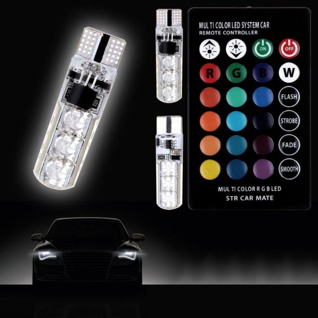 Bộ 2 đèn LED T10 RGB 16 màu, điều chỉnh độ sáng, đổi chế độ bằng remote