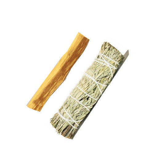 Combo bó xô thơm xanh blue sage và gỗ trắc xanh palo santo 10cm mang May mắn - tài lộc combo số 2