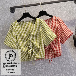 Áo kiểu caro rút dây