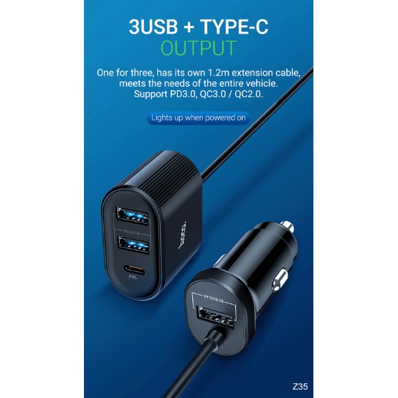 Sạc Điện Thoại Trên Xe Hơi + đầu sạc phụ Hoco Z35 PD &amp; QC 3.0 Dành cho điện thoại iP Huawei Samsung Oppo