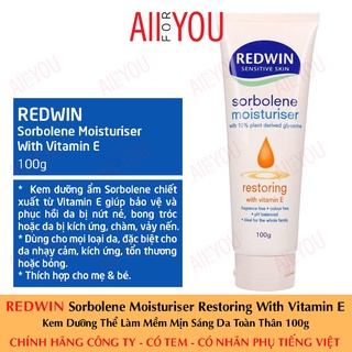 [CHÍNH HÃNG CÓ TEM] REDWIN Sorbolene Moisturiser With Vitamin E 100g - Kem Dưỡng Thể Giúp Bảo Vệ, Cấp Ẩm và Phục Hồi Da.