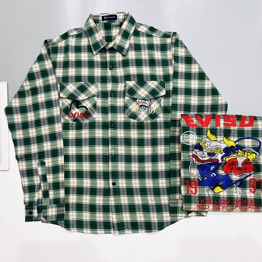 Mua Áo Sơ Mi EVISU MÚA LÂN Thêu Lưng Vải Nỉ Caro Mềm Mát Màu Áo Siêu ...